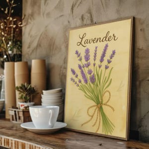 Lavender Digital Download, Watercolor Floral Art Print, Vintage Botanical Wall Art, Purple Flower Illustration, Home Decor Printable