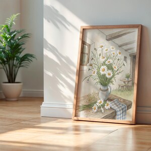 Daisy Flower Digital Art, Watercolor Floral Digital, Farmhouse Digital Download, Still Life Painting, Digital Art Print Downloadable
