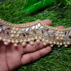 Gold Spiegel Pailletten Verschönerte Netz Zierleiste Sari Dupatta Lace Border.Gold Spiegel Pailletten Schmuck