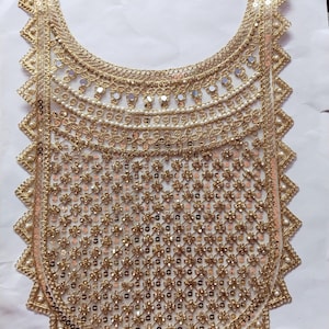 Embroidered Applique Sew on Neckline Patch Mirror Pearl Stone Embellished Handcrafted Indian Garments Dresses Sari Suit Lehenga