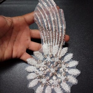 Floral Pearl White Aari Work Zircon Patch