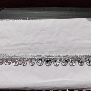 9 Yards - Mini Mirror Scalloped Silver Trim Lace with Pearl Beads, Dupatta Saree Suit Border Ribbon Lace, Indian Embroidered Lace,