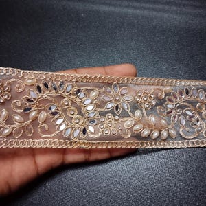 Gold indische Braut Pailletten Perle Spiegel verschönert gestickte Netzstoff Trim Sari Dupatta Lace Trim Border,