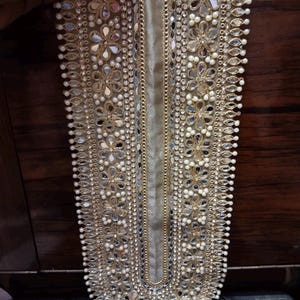 Embroidered Applique Sew on Neckline Patch Mirror Pearl Stone Embellished Handcrafted Indian Garments Dresses Sari Suit Lehenga