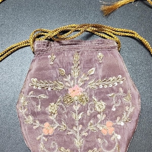 Zardozi fancy indian handmade woman embroider potli bag | magenta pink flower evening purse | ethnic ladies fabric purse with beaded handle