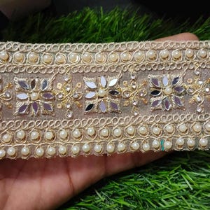 Pearl Sari Border: Zircon & Mirror Indian Trim - DIY Sewing Lace