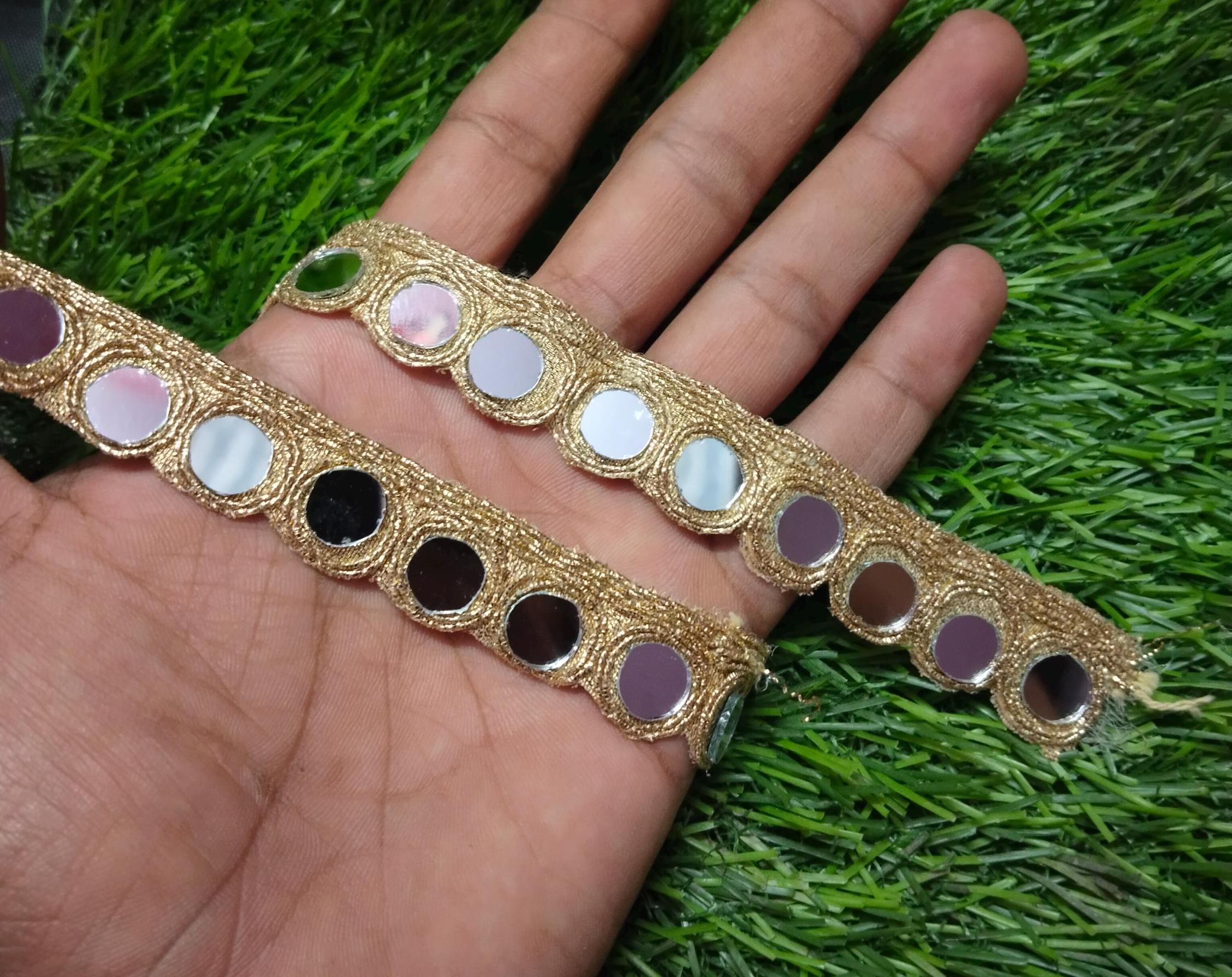 Gold Mirror Cutwork Lace Trim: Indian Sari Border, DIY Sewing