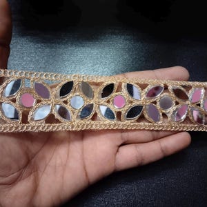 Circular Dark Golden Suspended Mirror Trim, Symmetric Cutwork Sari Border, Wedding Dress Embellishment, Indian Dupatta Lehenga Lace