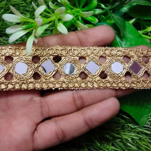 Gold Mirror Cutwork Lace Trim, Glamourous Sari trim, Indian Sari & Dupatta Lace, DIY Sewing Decoration Border