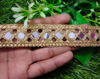Gold Mirror Cutwork Lace Trim, Indian Sari Border, Sewing Decoration