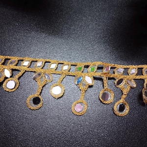Golden Mirror Trim: Indian Sari Border, Wedding Embellishment