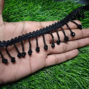 Black Braided Beaded Tassel Fringe: DIY Sewing Trim