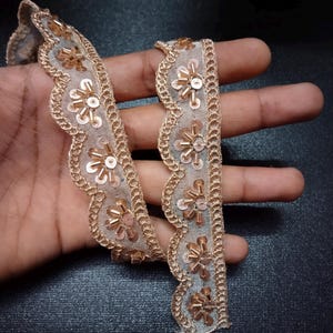 Beautiful Rose Gold Katdana Cutwork Mirror Trim, Borde Espejo, Indian Lace Trim, Border for Waist Belt, Chokers, DIY Sewing, Decoration