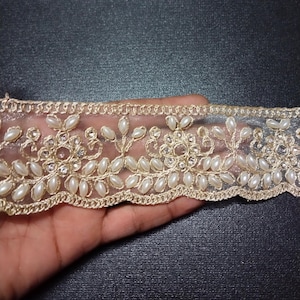 Gold indische Braut Pailletten Perle Spiegel verschönert gestickte Netzstoff Trim Sari Dupatta Lace Trim Border,