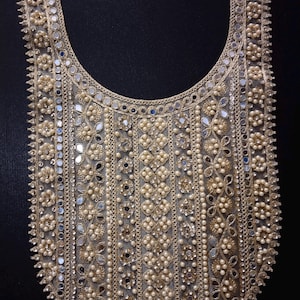 Handcrafted Pearl & Mirror Applique Patch: Indian Sari, Lehenga Embellishment