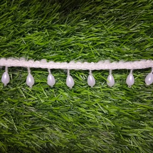 White Beaded Tassels Lace Trim: Indian Dress Embellishment