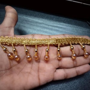 Gold Indian Acrylic Faceted Crystal Beaded Tassel Fringe Lace Trim Costume Curtain Upholstery Sewing