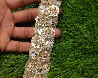 Champagne Gold Rhinestone Scallop Trim: Kundan Indian Sari Embellishment