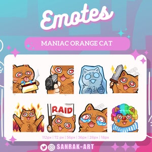 Süße Maniac Orange Katze Emotes Sub Badges für Twitch/Youtube/Discord - Stream | Orange Katze | Kawaii | Neko