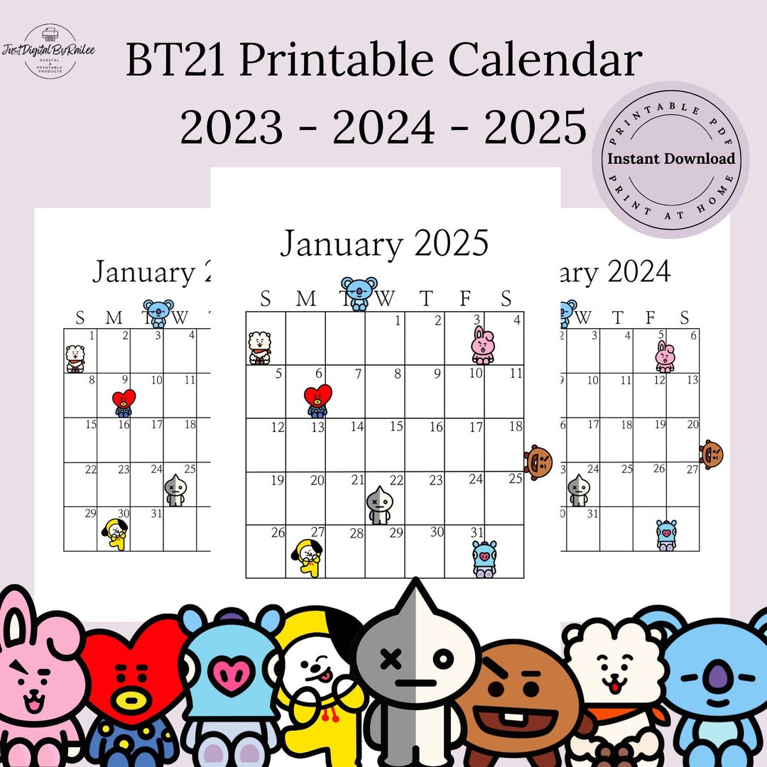 20232025 BT21 Printable Calendar BTS Calendar Monthly Etsy