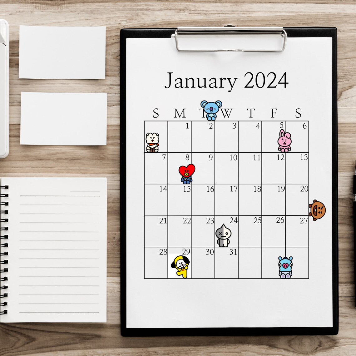 2024 BT21 Printable Calendar BTS Calendar Monthly Calendar A4 A3 Portrait Printable PDF Etsy