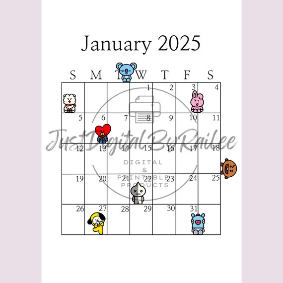 Bt21 2025 Calendar Printable Calendar 2025 minne kellie