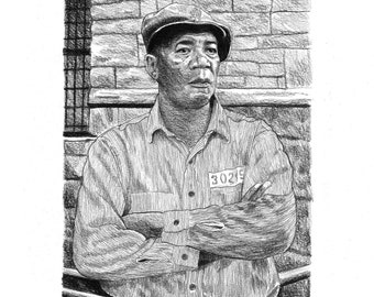 Original illustration for wall decoration pencil black on white paper 120g A4 format, Les Évadés Red