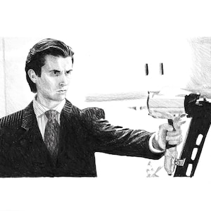 Original illustration for wall decoration pencil black on white paper 120g A4 format, Patrick Bateman American Psycho