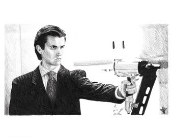 Original illustration for wall decoration pencil black on white paper 120g A4 format, Patrick Bateman American Psycho