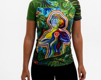 Women's Short Sleeve Rash Guard-"Jungle Aura"