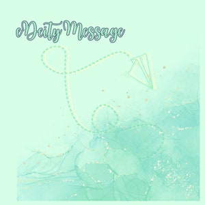 May include: A light green background with a white, dotted line forming a loop with a paper airplane flying out of the loop. The background has a watercolor effect with gold glitter accents.
