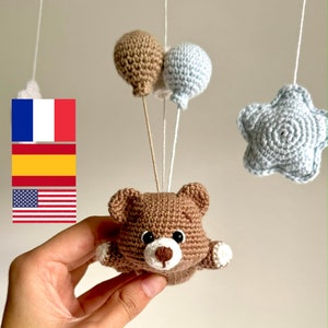 PDF PATTERN Amigurumi Mobile Little bear Odie in Crochet, Baby Plush, Crochet and Macramé Duck. Nursery Mobile. Spanish / French / English