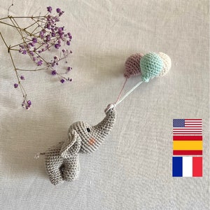 Pattern PDF Amigurumi elephant Joey for nursery room with Crochet.  Español / Français / English