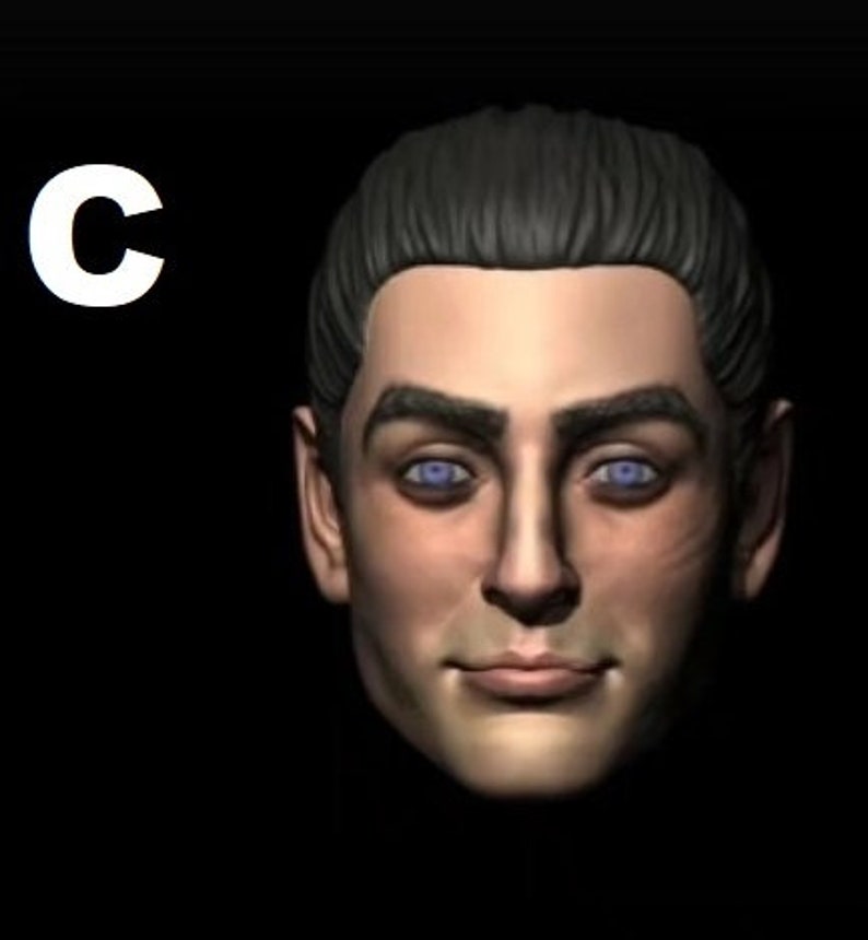 May include: A 3D rendered image of a man's face with short black hair and blue eyes. The man is looking directly at the camera with a slight smile.