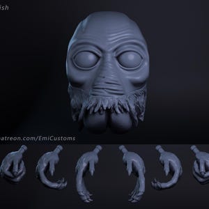 1:12/18/6 Aqualish Head + Hand set unpainted 3D printed unpainted headsculpt for figures Star Wars Black Series Vintage Collection