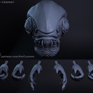 1:12/18/6 Mon Calamari Head + Hand set unpainted 3D printed unpainted headsculpt for figures Star Wars Black Series Vintage Collection