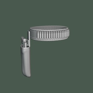 May include: A gray, stylized image of a gun belt with a holster and bullets. The belt is made of a woven material and holds multiple bullets. A holster is attached to the belt, and it holds a gun.