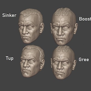 1:12 Clone Trooper Gree, Tup, Boost, Sinker Head sculpt Pack nonpainted Black Series 3D printed