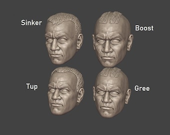 1:12 Clone Trooper Gree, Tup, Boost, Sinker Head sculpt Pack nonpainted Black Series 3D printed