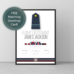 Gepersonaliseerde carrièreprint Royal Air Force Officer met medailles en servicenummer. Het perfecte pensioencadeau!