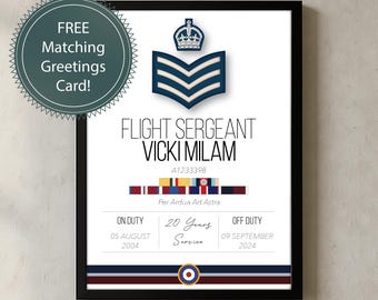 Personalised RAF NCO Retirement/Leaving Gift Print With Medals