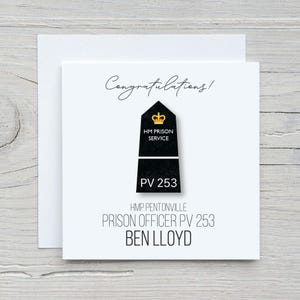 Tarjeta de felicitación personalizada para funcionario de prisiones. ¡La tarjeta perfecta para un pase, un ascenso o una jubilación!