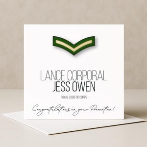 Personalised British Army Promotion Gift Card: Lance Corporal, Corporal, Sergeant, Staff Sergeant, Colour Sergeant, Warrant Officer