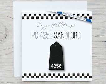 Personalisierte PC-Glückwunschkarte der britischen Polizei mit Dienstgrad und Kragennummer. Die perfekte Karte zum Durchgehen oder zum Ruhestand!
