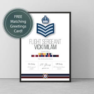 Gepersonaliseerde Royal Air Force onderofficier carrièreprint met medailles en servicenummer. Het perfecte pensioencadeau!