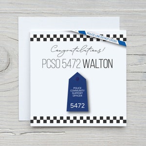 Tarjeta de felicitación personalizada para oficial de apoyo a la comunidad de la policía británica PCSO con número de collar. ¡El pase perfecto o la tarjeta de jubilación!
