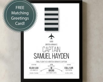 Personalised Airline Pilot Gift Print: New Job, First Flight, Captain, First Officer Promotion, Retirement