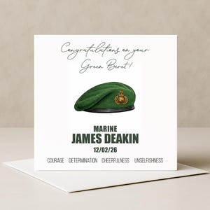Personalised Royal Marines Commando Green Beret Pass Out Card