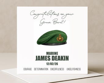 Personalised Royal Marines Commando Green Beret Pass Out Card
