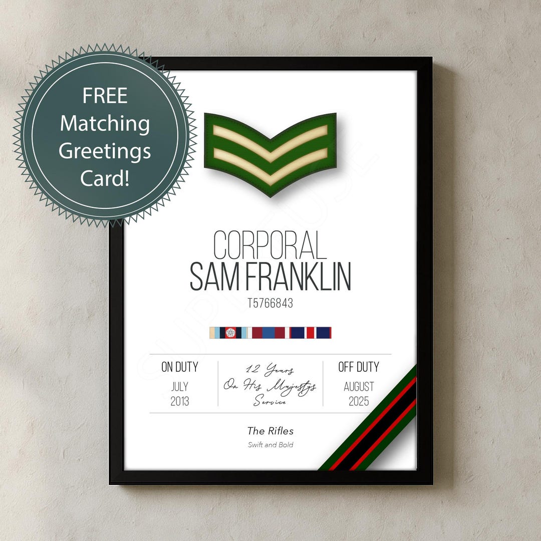 Personalised British Army Leaving/retirement Gift Print: Corporal ...